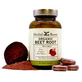 Herbal Roots Organic Beet Root Powder Capsules - 1,500mg per Serving - Certified USDA Organic - Non-GMO - 60 Count Vegan Capsules