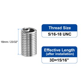 sourcing map 50pcs Wire Thread Inserts 5/16-18 UNC 3D(15/16") 304 Stainless Steel Helical Type Coiled Thread Repair Kit Wire Screw Threaded Sleeve Sheath for Mechanical Equipment