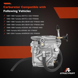Carburetor Fits Yamaha 1987-1990 & 1992-1995 Moto-4 350 YFM350 | 1987-2004 Warrior 350 YFM350 | 1987-1998 Big Bear 350 YFM350 | 1996-1998 Kodiak 400 YFM400 Atv Carb with Bolt Air intake Manifold