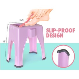 TidyFriend Shower Foot Rest 9.27 x 7 x 10 Inches, Plastic Pedicure Foot Rest, 3 Pockets Shower Stool for Shaving Legs Hold Shaving Essentials (Pink)