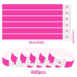 Pack of 600 Entrance Wristbands, Printable, Party Bands, Waterproof Festival Wrist Band, Plastic Wristbands, Event, Safety Wristbands, Control Bands, Event Bands, Paper, 25 x 2 cm (Pink)