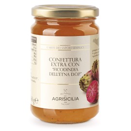 Agrisicilia Confettura extra con "Ficodindia dell'Etna D.O.P." con frutta di alta qualità e lavorazione artigianale vasetto da 360 grammi ideale per colazione e merenda