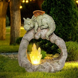 Solar Garden Dinosaur Statues for Outdoor Decor Waterproof Baby Dinosaur Garden Sculptures & Statues with Crystal Light for Home Yard Balcony Porch Dinosaur Figurine Birthday Gifts for Women (Sleep)