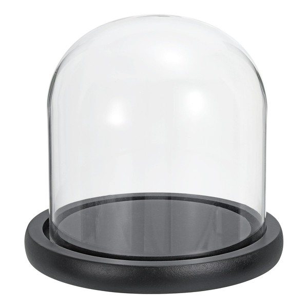PATIKIL 6.1"x4.7" Clear Cloche Glass Dome, Glass Bell Jar Display Case Tabletop Centerpiece with Black Wooden Base for Christmas Home Decor