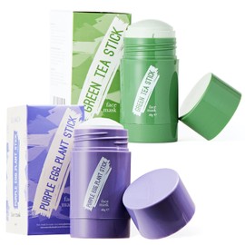 GLAMZA® GLAMZA® Green Tea Face Mask & Egg Plant Face Mask Purifying Green Mask Stick & Aubergine Mask Stick for Deep Cleansing Blackhead Control