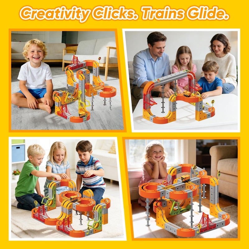 Electric Train Set for Kids, 117PCS Flexible 3D Cube Track