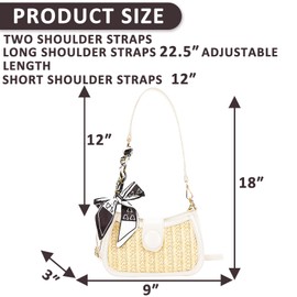 Beach Bag for Women, Crossbody Bag With 2 Straps and Scarf, Bohemia Handwoven Handbag, Tote Bag Suitable for Travel Vacation Work Daily Matching(White)