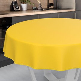 ANRO Oilcloth Tablecloth, Washable, Oilcloth, Garden Tablecloth, Outdoor, Indoor, Round, 100 cm with Hem, Yellow