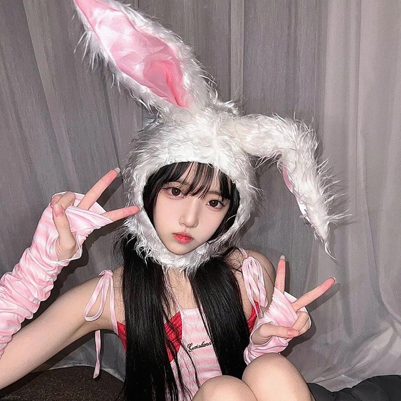 GOODCHI Rabbit Headwear Animal Hat Long Hair Cap Halloween Cosplay