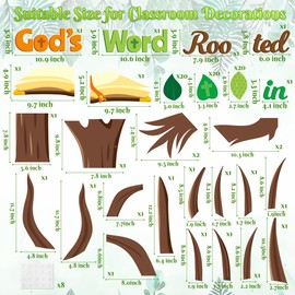 CY2SIDE Leaves Bible Tree Bulletin Board - 86PCS Rooted in God’s Word Tree Bulletin Board Set Green Leaves Name Tag Trees Cutouts Trim Borders for Faith Religious Sunday School Wall Decor