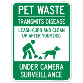 Sigo Signs, Pet Waste Leash-Curb and Clean Up After Your Dog Under Camera Surveillance Sign, (SI-63188) 18x24 Inches, 55 mil Thick HDPS (high Density polystyrene), Made in USA