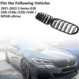 XOPIYAO G30 Grille Front Kidney Grill Compatible with G30 G38 2021 2022 2023 5 Series 520i 530e 530i 540i M550i xDrive (Gloss Black Front Hood Insert Double Line Grill/Grilles)
