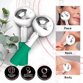 Ice Globes for Facials | Unbreakable Steel Cooling Roller | Cryo Sticks for Face | Massager for Face Neck & Eyes | Skin Care for Dark Circles, Puffiness, Wrinkles, Collagen Production (Green)