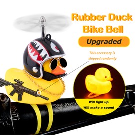 wonuu Rubber Duck Bike Bell, Squeeze Ducks with Helmet for Cycling Car Dashboard Decorations Motorcycle Bicycle Accessories (Silver-Shark)