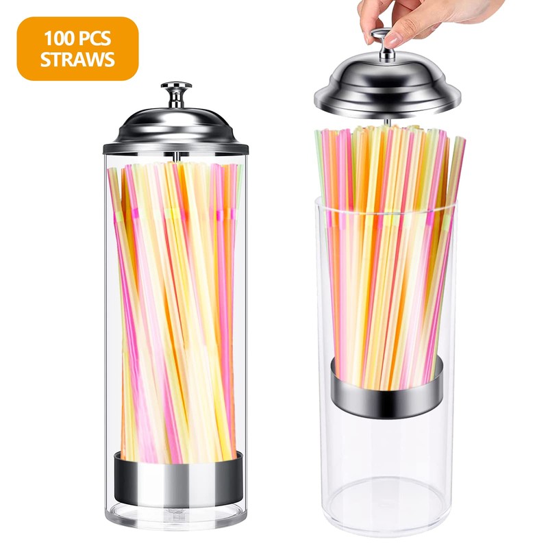 Straw Dispenser,Drinking Straw Holder for Kitchen, Pop Up Straw Lid