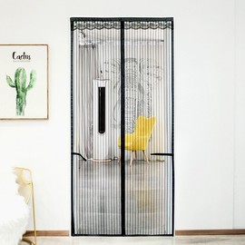 Fine Mesh Striped Door Mosquito Net (90x200cm) Black