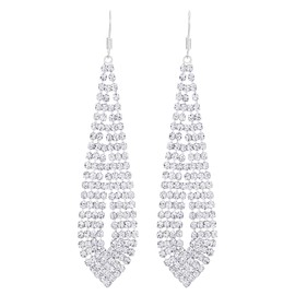 Sparkling Rhinestone Cluster Chandelier Earrings Long Dangle Teardrops Party Prom Dress