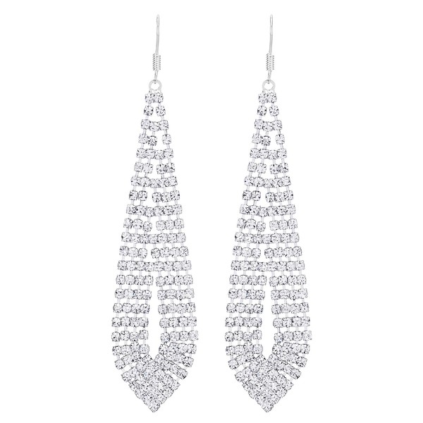 Sparkling Rhinestone Cluster Chandelier Earrings Long Dangle Teardrops Party Prom