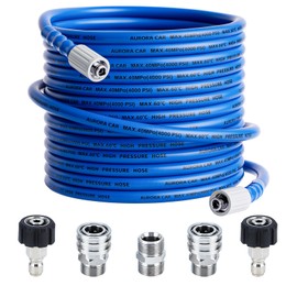AURORA CAR Pressure Washer Hose 50 FT x 1/4"，Kink Resistant Power Washer Hose with M22-14mm and 3/8" Quick Connection Kit，4000 PSI Replacement Power Washer Hose for Electric & Gas