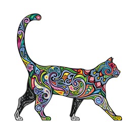 (2 Pack) Cheerful Psychedelic Cat - 3 Inch Full Color Decal for Macbooks or Laptops - Proudly Made in The USA from Adhesive Vinyl