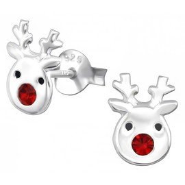 Christmas .925 Sterling-Silver Tiny Stud Earrings, Hypoallergenic (Reindeer 001)