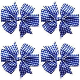 School Gingham Cross Hatch Hair Bows Clips Slides Grips 3" inch Solid Vibrant Colours Hairbows 4 Pack (Royal Blue)