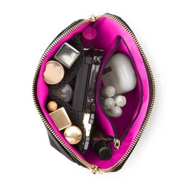KUSSHI Bolsa de maquillaje y cosméticos de viaje lavable, Satén Negro/Rosa, Everyday, Bolsa de maquillaje lavable