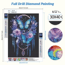 Jawecci Butterfly Diamond Painting Kits, 5D DIY Diamond Painting Fantacy Kits for Adults Beginners, Full Drill Round Diamond Art Painting Dots Craft Set Gifts 30X40cm