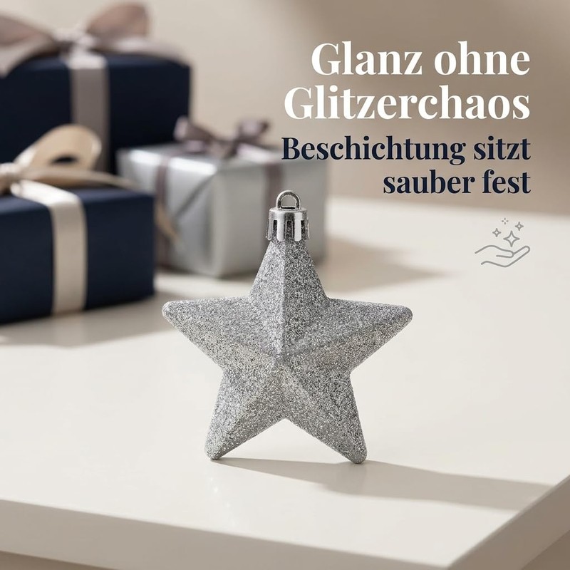 MIJOMA Christmas Decoration Hanging Decoration Stars Silver 6.5 cm Set