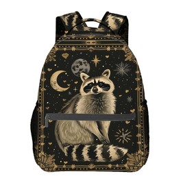 CUEBOS Raccoon Backpack for Adults Kids, 16.2 * 5.9 in Laptop Bag, Waterproof Polyester Travel Work School Gym Celestial Moon & Stars Backpacks, TeacherCasual Bookbag Office Business Gift Idea Decor