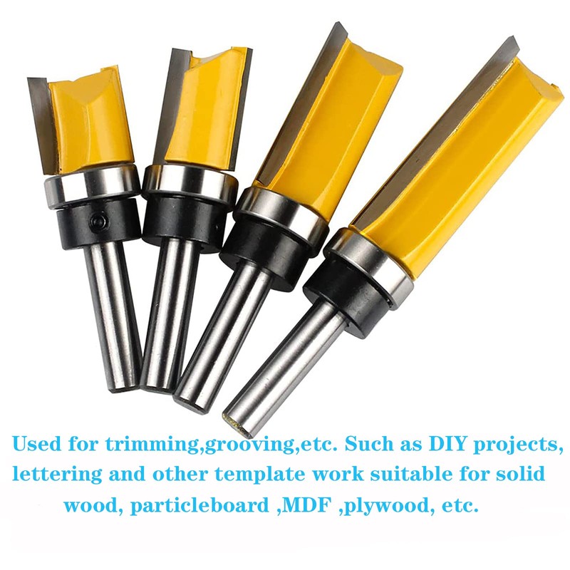 Yuentoen 4 Pieces Flush Trim Router Bit Set, 1/4 Inch