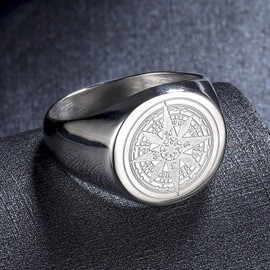 Joliernelle Compass Ring for Men Stainless Steel Solid Signet Ring Viking Jewelry Travel Gift Size T 1/2