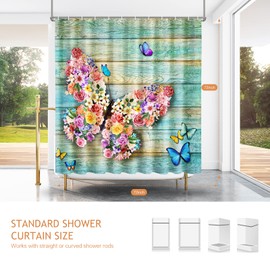 Vimorco Butterfly Shower Curtain, Flower Shower Curtains for Bathroom with Hook, Waterproof Quick-Dry Polyester Fabric Shower Curtain, Machine Washable Floral Bathroom Set, Bath Curtain Decorative