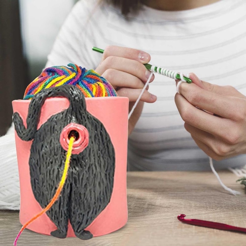 Moqqeu Cat Yarn Bowl Artwork Yarn Holder Dispenser with Hole,