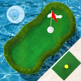 Mosoyolo Floating Golf Green for Pool Large Size 47" x 24" Floating Putting Green for Pool, Lake with Ball Retriever & Anti-Drift Ropes for Golfers to Competitive Play and Skill Practice in Outdoor