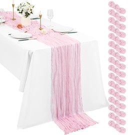 16 Pack Cheesecloth Table Runner, 35×120 Inch Boho Gauze Table Runner 10FT Rustic Romantic Long Table Runner for Wedding Party Bridal Shower Thanksgiving Christmas Decoration (Light Pink)
