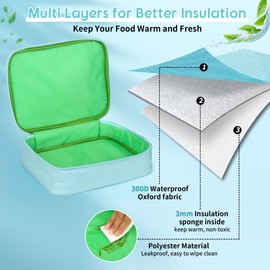 iNeibo Insulated Lunch Bags, Oxford Cloth Lunch Box Tote Bag Cool Bag, Water Resistant Thermal Cooler Bag with Handle for Kids Adult School Work Picnic Travel-Green