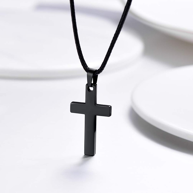 PROSTEEL Men Crucifix Chains Necklace Solid Black Cross Necklace 26