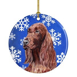 Caroline's Treasures Irish Setter Winter Snowflakes Ceramic Ornament Christmas Tree Hanging Decorations for Home Christmas Holiday, Party, Gift, 3 in, Multicolor