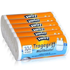 6 x Swirl Carry Handle Bin Liners 10 L (37 Pieces/Roll)