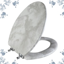 Angol Shiold Elongated Marble Toilet Seat with Zinc Alloy Hinges, Easy to Install and Clean, Anti-pinch (Gray)