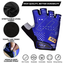 FDX All Day Half Finger Cycling Gloves - Gel Padded, Anti-Slip, MTB Gloves Breathable Fingerless Mitts for Cycling (All Day-Blue, M)