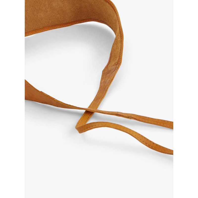 Pieces Women's VIBS LEATHER TIE WAIST BELT Plain Belt, Brown