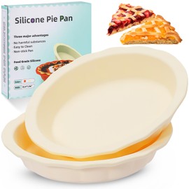Wanbaker Silicone Pie Pans Dishes for Baking, 9inch Pie Dishes with Corrugated Edge Dishwasher Microwave Oven Safe (Beige)