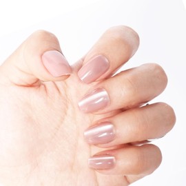 Yazikisa Press on Nails Short Square Pink 30 Pcs Cat Eye Fake Nail Stick on False Fingernails Kit Glossy Acrylic Artificial Manicure Art Supplies for Women Girls Natural