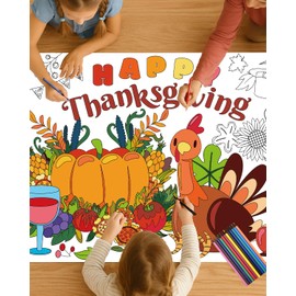 Thanksgiving Giant Coloring Poster 31 x 72 Inches with 12 Color Pencils, Turkey Themed Thanksgiving Decorations, Versatile Paper Coloring Banner Table Cover for Fall Party and Special Events