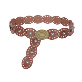 OVOY Vintage Western Leather Belt for Women - Wide Cowgirl Waist Belt with Concho Buckle - Boho Style Belt for Jeans & Dress