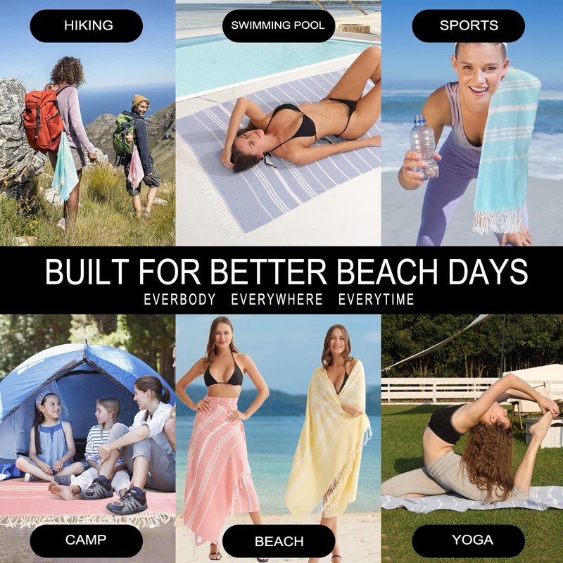 2 Packs Cotton Turkish Beach Towels Quick Dry Sand Free
