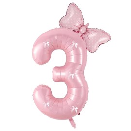 3rd Birthday Decorations for Girls, 40 Inch Pink Bow Number 3 Balloons Set, Butterfly Themed Birthday Party Decorations. (Pink 3)