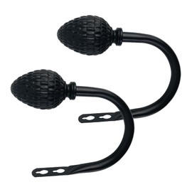 Kowibcl 2Pcs Curtain Holdbacks - Wall Mounted Drapery Tiebacks with Pinecone Finial,Decorative Curtain Holders for Bedroom Livingroom Office Home, Medium Black